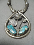 Marvelous Vintage Native American Navajo Pilot Mountain Turquoise Sterling Silver Necklace Old-Nativo Arts