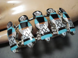 Remarkable Native American Zuni Inlay Turquoise Jet Coral Sterling Silver Corn Maiden Bracelet-Nativo Arts