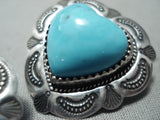 Incredible Vintage Native American Navajo Turquoise Heart Sterling Silver Earrings-Nativo Arts