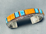 Brilliant Native American Navajo Turquoise Spiny Oyster Inlay Sterling Silver Bracelet-Nativo Arts