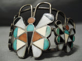 Museum Quality Native American Navajo Zuni Inlay Butterfly Turquoise Sterling Silver Bracelet-Nativo Arts