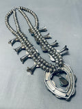 191 Gram Vintage Native American Navajo Turquoise Sterling Silver Squash Blossom Necklace-Nativo Arts