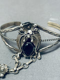 Marvelous Vintage Native American Navajo Black Onyx Sterling Silver Slave Bracelet-Nativo Arts