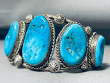 Heavy Graduating Turquoise Vintage Native American Navajo Sterling Silver Bracelet-Nativo Arts