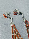 Exquisite Native American Zuni Coral Needlepoint Sterling Silver Earrings-Nativo Arts