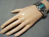 Native American Unique Triangular Silver Sterling Silver Turquoise Flank Bracelet Old-Nativo Arts