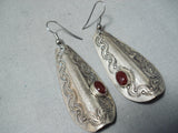 Outstanding Vintage Navajo Native American Garnet Sterling Silver Earrings-Nativo Arts