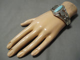 Stunning Vintage Native American Navajo Domed Turquoise Sterling Silver Bracelet Old-Nativo Arts