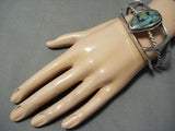 Sturdy Thick!! Vintage Native American Navajo Turquoise Sterling Silver Bracelet Cuff Old-Nativo Arts