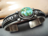 Important Native American Navajo Albert Jake Carico Lake Turquoise Sterling Silver Bracelet-Nativo Arts