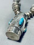 Ceremony Drum Vintage Native American Navajo Turquoise Sterling Silver Necklace-Nativo Arts