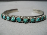 Spectacular Vintage Native American Zuni Cerrillos Turquoise Sterling Silver Bracelet Old-Nativo Arts