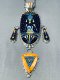 Biggest Intricate Inlay Native American Navajo Turquoise Sterling Silver Necklace-Nativo Arts