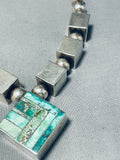 Very Rare Cubed Sterling Silver Vintage Native American Navajo Turquoise Necklace-Nativo Arts