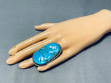 Massive Vintage Native American Navajo Morenci Turquoise Sterling Silver Ring-Nativo Arts