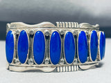 One Of The Best Vintage Native American Navajo Long Domed Lapis Sterling Silver Bracelet-Nativo Arts
