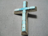 Striking Vintage Native American Navajo Turquoise Inlay Cross Sterling Silver Pendant-Nativo Arts