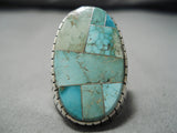 Incredible Vintage Native American Navajo Blue Green Turquoise Sterling Silver Ring Old-Nativo Arts