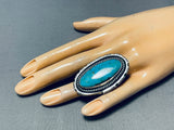 Giant Vintage Native American Navajo Blue Gem Turquoise Sterling Silver Oval Ring-Nativo Arts