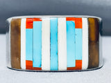 Long Turquoise Inlay Vintage Southwest Sterling Silver Bracelet Cuff-Nativo Arts