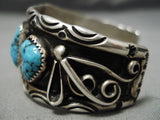 Wide Unique Wave Vintage Native American Navajo Turquoise Sterling Silver Bracelet Old-Nativo Arts