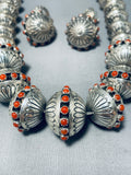 Best Native American Navajo 182 Gram Coral Sterling Silver Bead Necklace-Nativo Arts