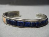 Important Vintage Native American Navajo Lapis Sterling Silver Turquoise Bracelet Old-Nativo Arts
