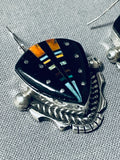 Extreme Intricacy Native American Navajo Space Turquoise Sterling Silver Earrings-Nativo Arts