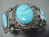 Triple Stone Vintage Native American Navajo Easter Blue Turquoise Sterling Silver Bracelet-Nativo Arts