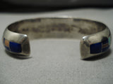 Thicker And Sturdy!! Vintage Native American Navajo Turquoise Inlay Sterling Silver Bracelet-Nativo Arts
