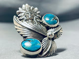 Phenomenal Native American Navajo Aqua Turquoise Sterling Silver Chief Ring-Nativo Arts