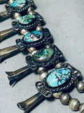 Womens Vintage Native American Navajo Spider Turquoise Sterling Silver Squash Blossom Necklace-Nativo Arts