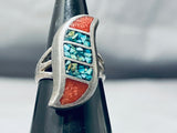 Swirling Turquoise Coral Vintage Native American Navajo Sterling Silver Ring Old-Nativo Arts