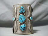 Heavy Men's Vintage Native American Navajo Turquoise Sterling Silver Bowguard Old-Nativo Arts