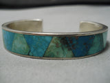 Trapezoidal Inlay Vintage Native American Navajo Turquoise Sterling Silver Bracelet-Nativo Arts