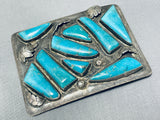 Don Platero Vintage Native American Navajo Blue Gem Turquoise Sterling Silver Buckle-Nativo Arts