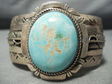 Intense Vintage Native American Navajo #8 Turquoise Sterling Silver Feather Bracelet-Nativo Arts