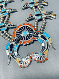 Important Vintage Native American Zuni Turquoise Sterling Silver Squash Blossom Necklace-Nativo Arts