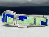 Stunning Vintage Native American Zuni Gaspeite & Lapis Sterling Silver Bracelet Signed-Nativo Arts
