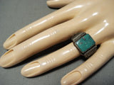 Incredible Vintage Native American Navajo Signed Royston Turquoise Square Sterling Silver Ring-Nativo Arts