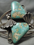 Towering Huge Vintage Native American Navajo Carico Lake Turquoise Sterling Silver Bracelet Old-Nativo Arts