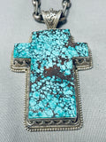 The Chunkiest Vintage Southwestern Turquoise Cross Sterling Silver Necklace-Nativo Arts