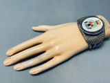 Heavy Kachina Vintage Native American Navajo Turquoise Kachina Sterling Silver Flank Bracelet-Nativo Arts