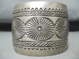 Wheels Vintage Native American Navajo Sterling Silver Handstamped Huge Bracelet-Nativo Arts
