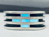 Heavy Small Wrist Vintage Native American Navajo Turquoise Inlay Sterling Silver Cross Bracelet-Nativo Arts