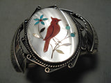 Native American One Of The Best Vintage Navajo Coral Cardinal Turquoise Sterling Silver Bracelet-Nativo Arts