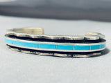 Native American Heavy Unique Inlay Vintage Zuni Turquoise Sterling Silver Bracelet-Nativo Arts