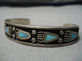 Magnificent Vintage Native American Navajo Morenci Turquoise Sterling Silver Bracelet Old-Nativo Arts