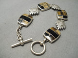 Intricate Vintage Native American Navajo Sterling Silver Pueblo Tigers Eye Link Bracelet-Nativo Arts