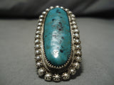 Magnificent Vintage Native American Navajo Blue Gem Turquoise Sterling Silver Ring Old-Nativo Arts